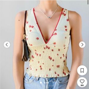 New with Tags Urban Outfitters Women's Yellow and Red Crop-top strawberries